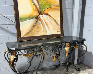 Marble top Sofa Table and Artwork Orlando Estate Auction
