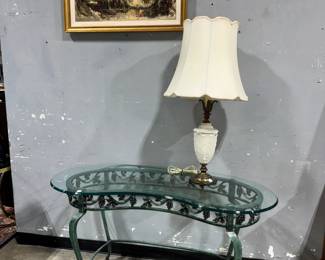 Demi Luna Glass top Table, Lamp and Artwork Orlando