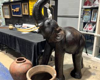 Leather wrapped Elephant and Terra Cotta Pots Orlando Estate Auction