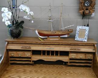 Swiss Cuckoo clock, fantastic wooden ship model, beautiful oak roll-top desk