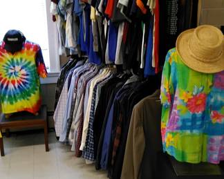 Men's shirts and hats.
