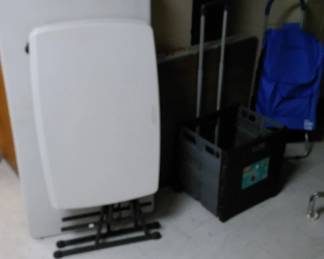 Folding plastic and metal tables (2", 4" and 6"), folding carriers