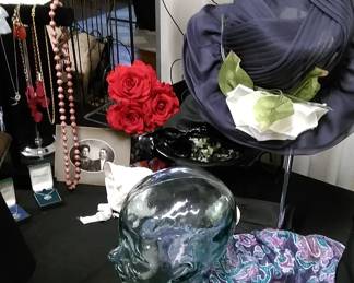 More fashion hats, glass head hat stand