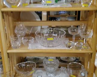 Large assortment of Waterford and other signed crystal items.