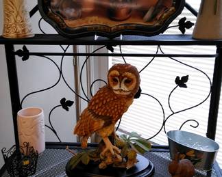 Wonderful Owl sculpture, Roseville and Weller pottery vases