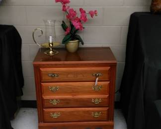 Broyhill 4 drawer chest, Baldwin electric chamber candle, framed Herb Jones print