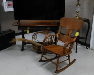 Visio 58 Inch smart TV*, drop-leaf sofa table, vintage oak rocker, etc.