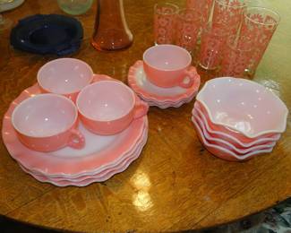 Anchor Hocking pink and white milkglass set