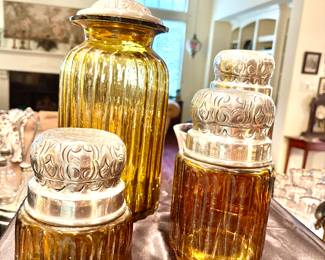 Pewter top amber canisters