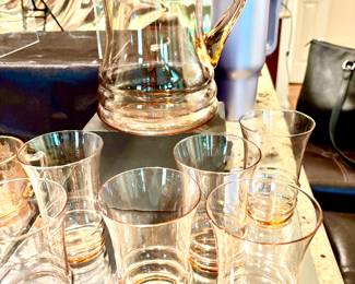 Vintage Dunbar peach glasses and pitcher