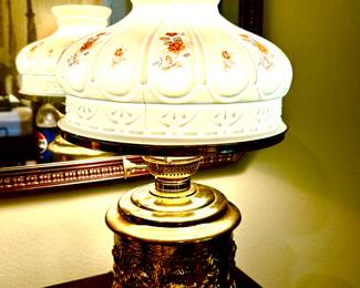 Antique brass base parlor lamp