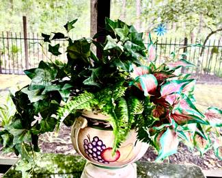 Greenery in painted pot