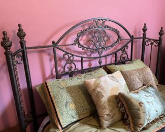 Queen iron bed frame with mattress and boxspring