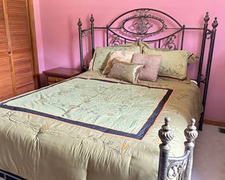 Queen iron bed frame with mattress and boxspring