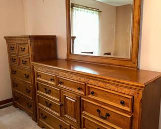 Queen bedroom suite! (Bed, dresser, mirror, chest, night stand, mattress and box spring!)