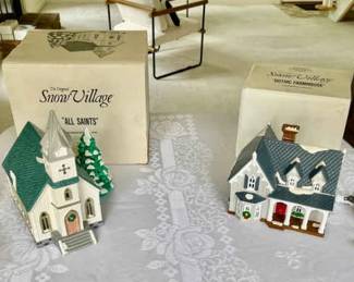 028-LR: Department 56 Snow Village “All Saints” Church and “Gothic Farmhouse”