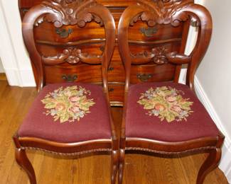 Pair of Victorian side chairs with needle-pointed cushions