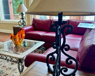 pair of matching heavy iron lamps