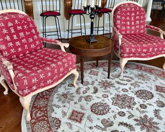 pair of arm chairs & Baker end table