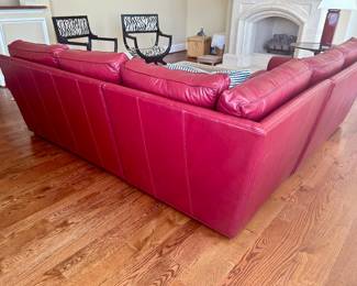 Ethan Allen red leather sectional sofa, about 8’4” by 8’4”