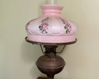 Antique hand painted oil lamp