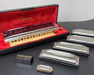 Hohner Super 64 Chromonica, 4 Marine Band Specials and Little Lady Harmonicas