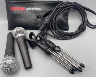 Two Shure microphones with case and cords