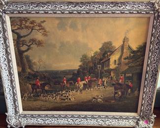 Fox hunt in English countryside.