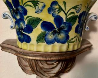 Andrea By Sadek Yellow & Cobalt Blue Floral Cachepot