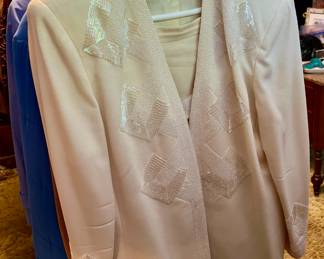 1980s Nolan Miller Beaded Cream Blazer Jacket – Size 18