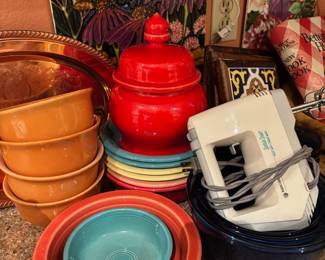 Set of 4 Home Trends Orange Cereal Bowls, Fiesta Ware Bowls, Red Ceramic Ginger Jar