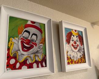 2 Clown Portrait Oil Paintings by Grace Pischner