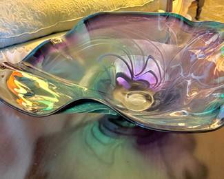 Blue & Purple Swirl Blown Glass Centerpiece Bowl