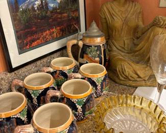 German Beer Stein, Set of 6 German Stein Mugs