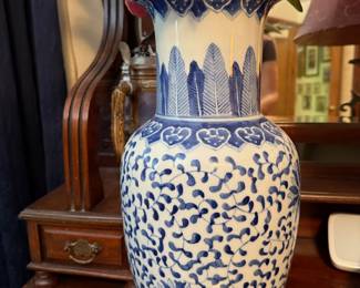Chinese Blue & White Porcelain Vase With Lotus Flowers