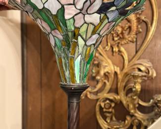 Iris Floral Tiffany Style Stained Glass Torchiere Floor Lamp