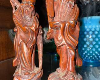 Pair of Carved Rosewood Chinese Shou Lao Figurines