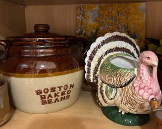 Boston Baked Beans Crock, Inarco Ceramic Turkey Planter