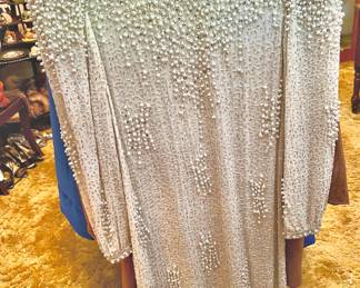 1980's Judith Ann Creations 100% Silk White Pearl Beaded Dress – Size Large