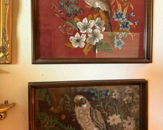 Framed Perched Bird Needlepoints