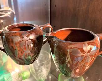 Brown Glazed Sugar & Cream with Silver Floral Overlay Design