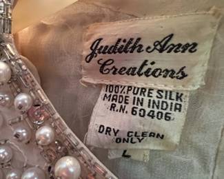 1980's Judith Ann Creations 100% Silk White Pearl Beaded Dress – Size Large