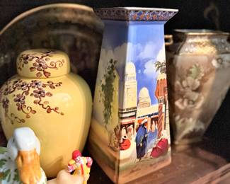 Pair of Falcon Ware Middle Eastern Scene Vases