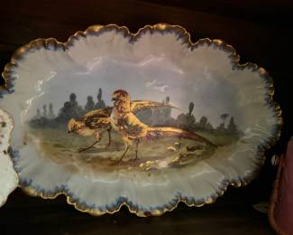 Decorative Pheasant Design Platter with Gold Ruffled Rim
