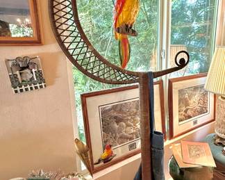 Rattan Parrot Floor Stand with Hanging Parrot Figurine