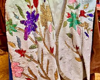 Circa 1980's Black Tie 100% Silk Sequined Floral Blazer – Size 14