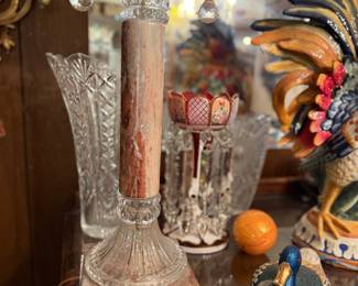 Red Marble & Crystal Column Table Lamp