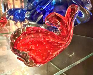 Red & Clear Blown Glass Whale Figurine