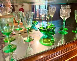 Green Vaseline Glass Wine Glasses