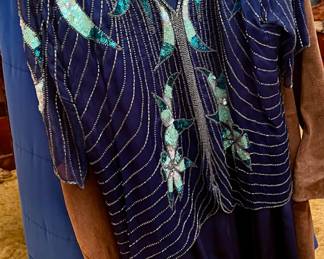 Circa 1980s Blue, Silver & Turquoise Beaded & Sequin Dress
